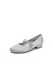 Round Toe Crystal Flower Flats