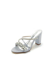 Silver Satin High Heels with Crystal and Metal Embellishments