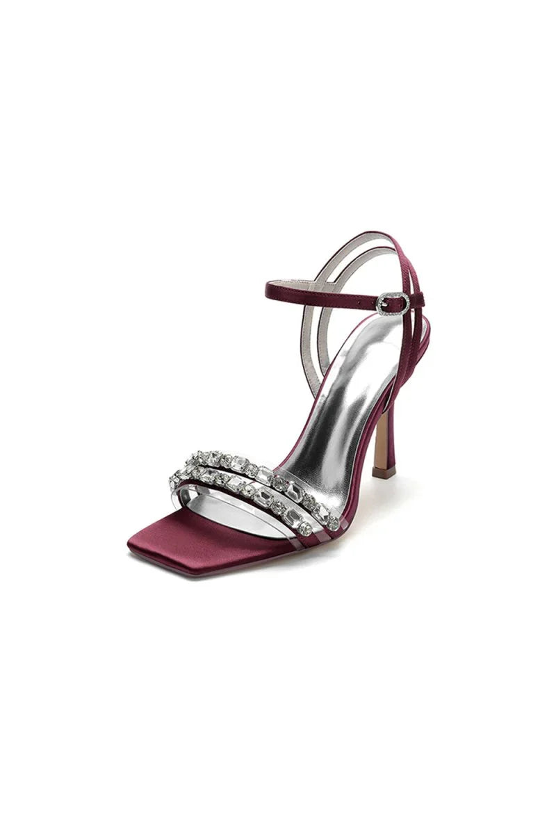 Royal Blue Satin Heels with Double Crystal Straps