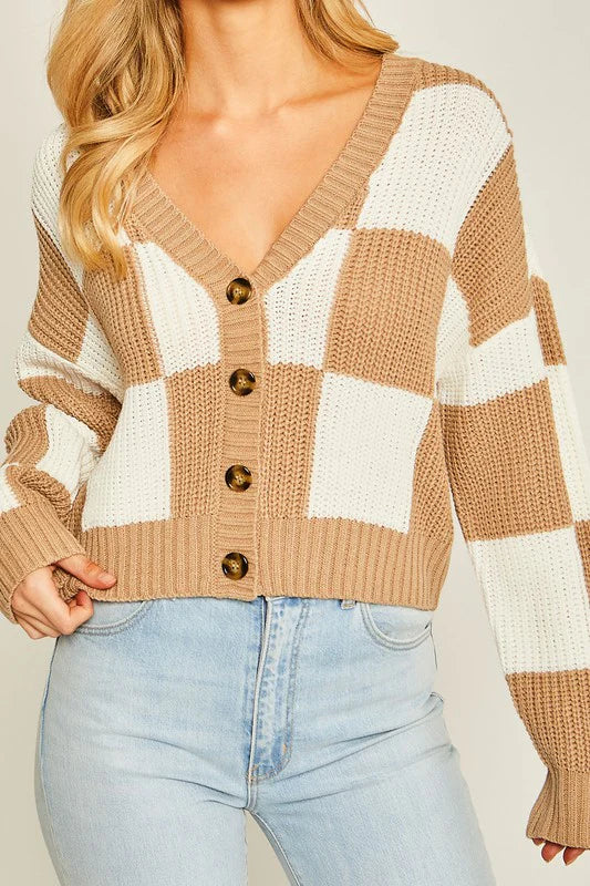 Bodi Checkered Button Sweater