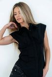 Remi Pleated Button Up in Black