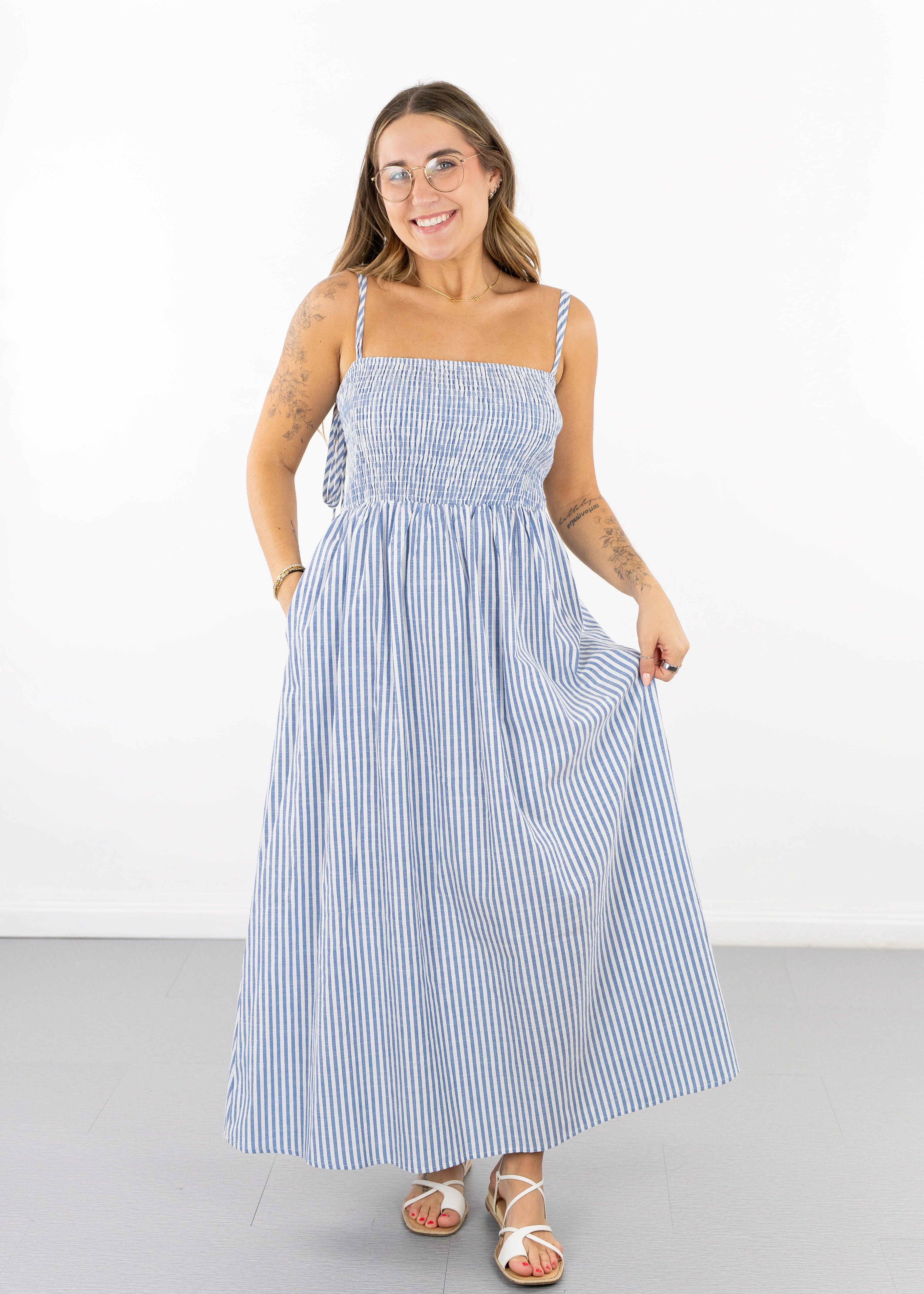 Ebony Striped Poplin Dress