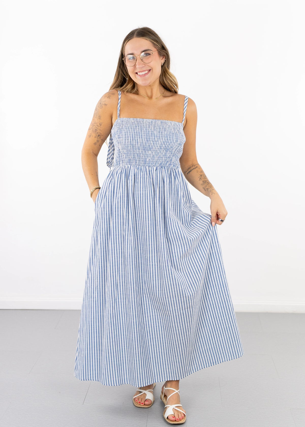 Ebony Striped Poplin Dress