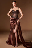 Teagan Gown Espresso Fitted Satin Lace Dress