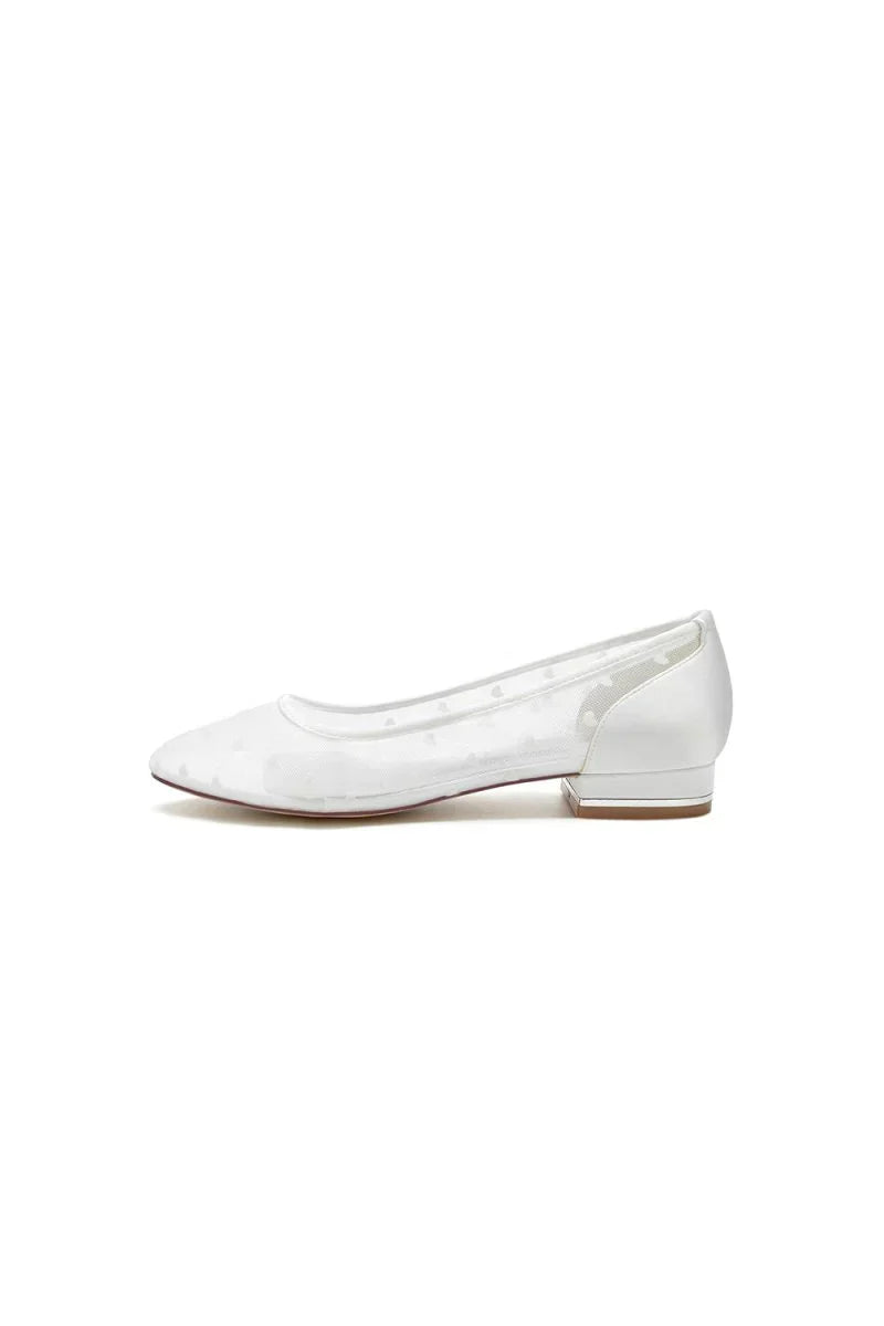 Simple Pointed Toe Mesh Slip on Low Heels