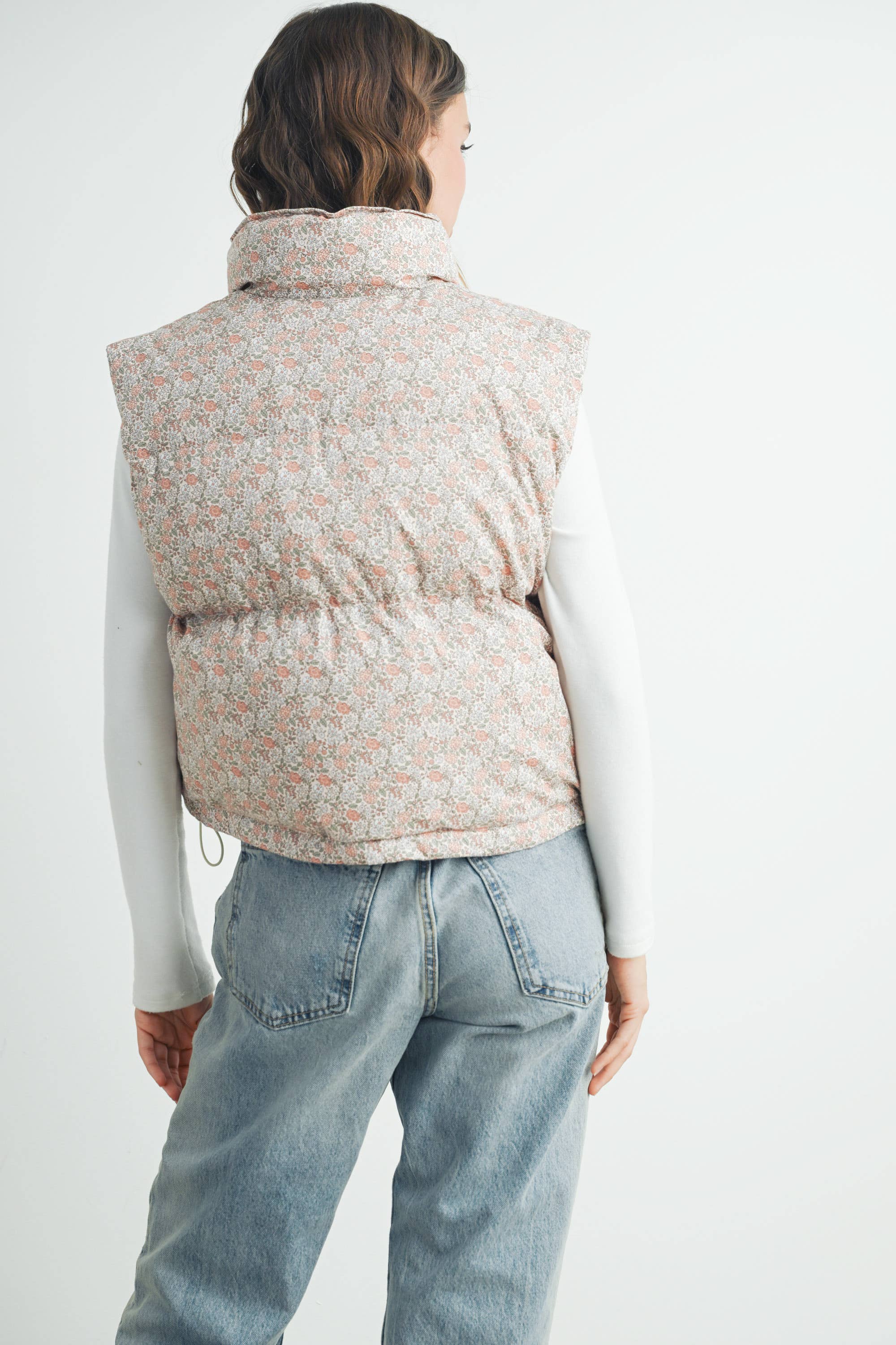 High Neck Floral Puffer Vest