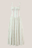 White Vintage Rose Printed A Line Cotton Midi Dress