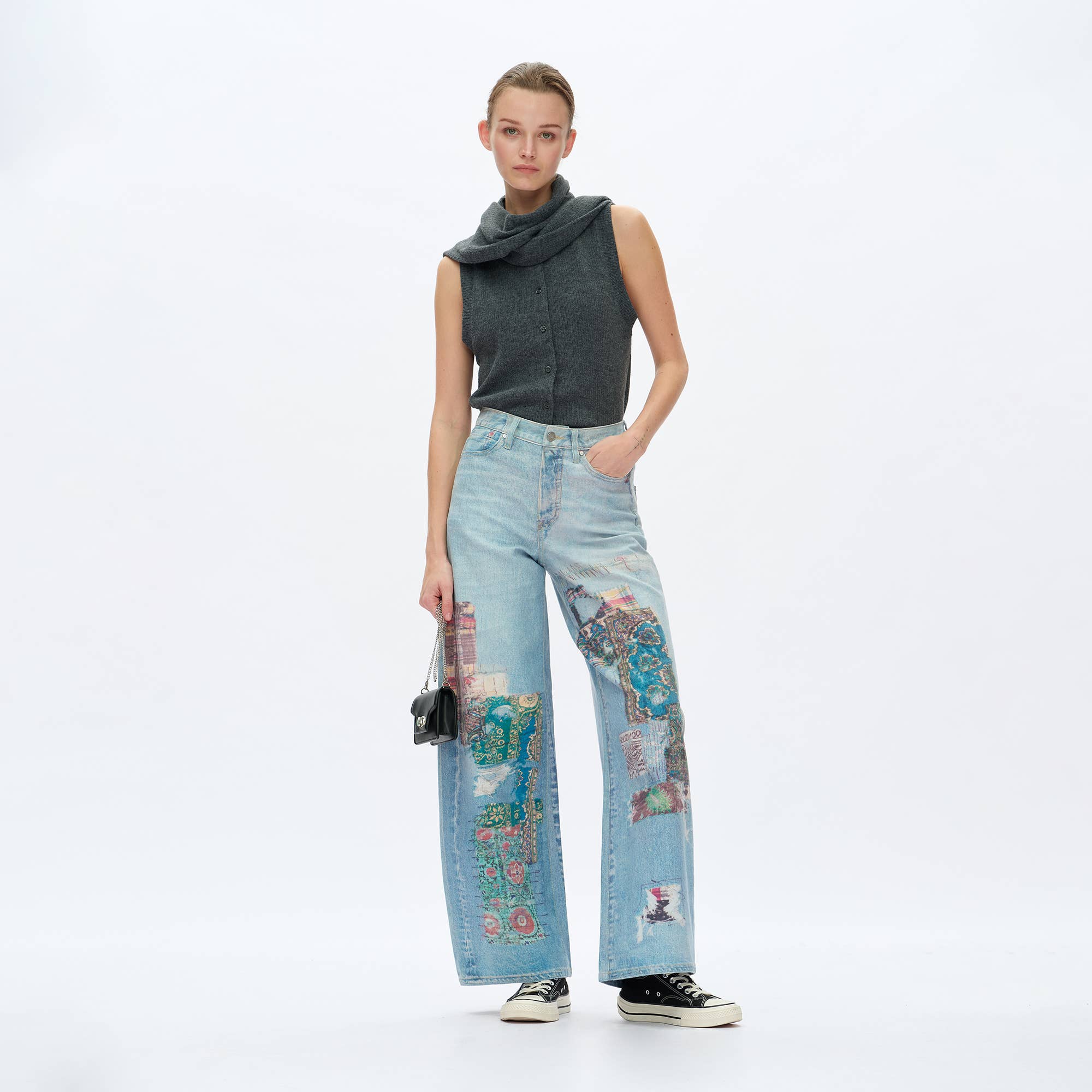 Patchwork Barrel Leg Jean