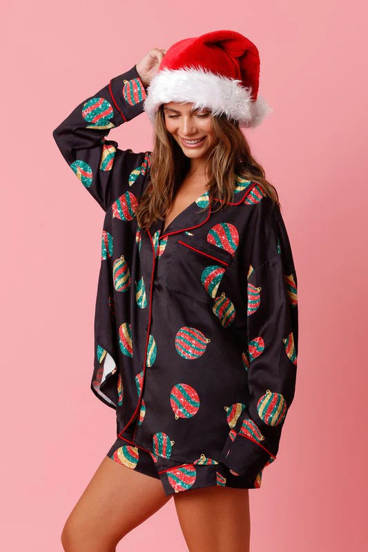 Christmas Ornament Satin PJ Set
