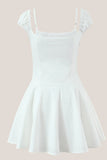 White Cap Sleeves A Line Cotton Mini Dress