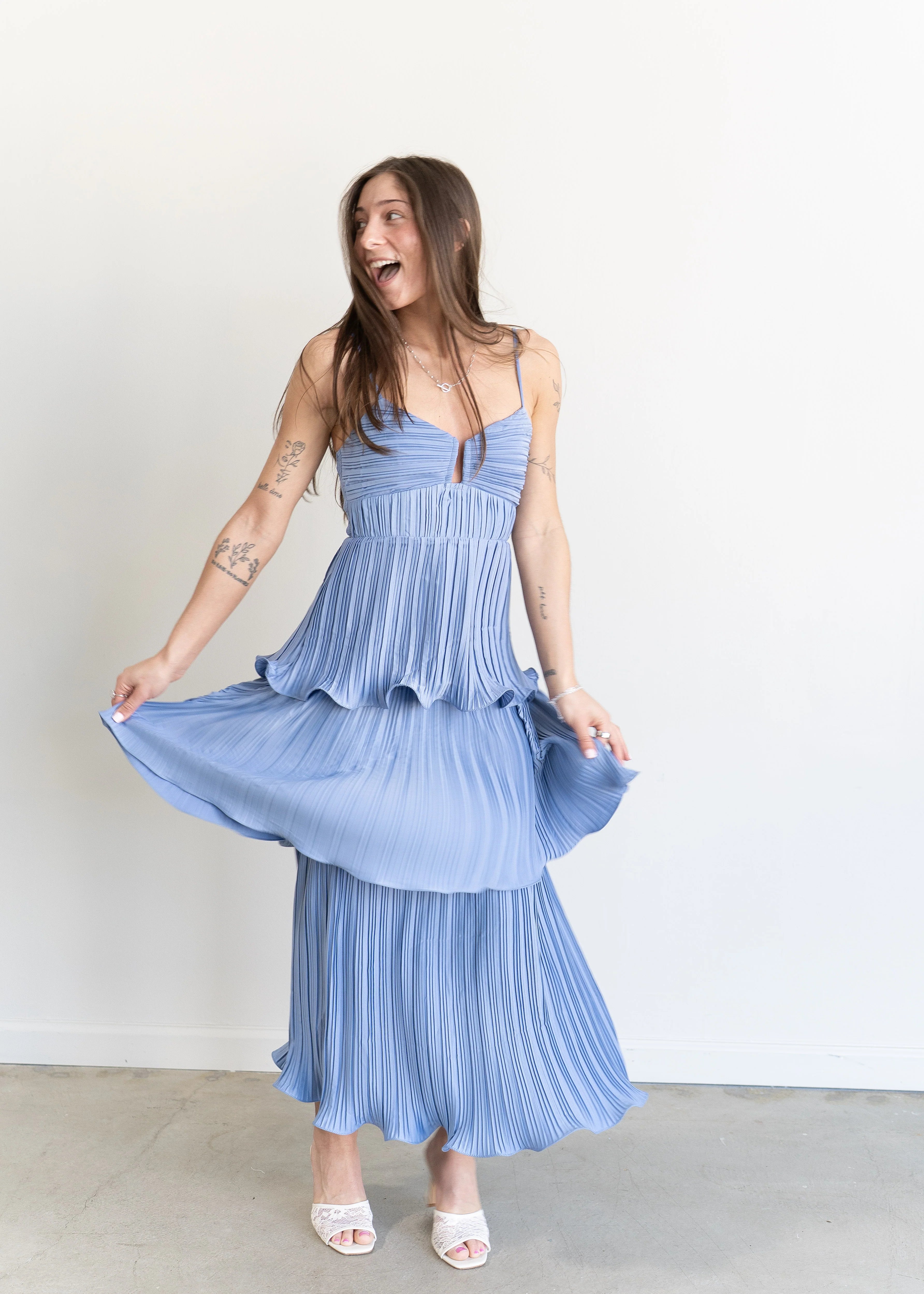 Lupin Tiered Dress Slate Blue