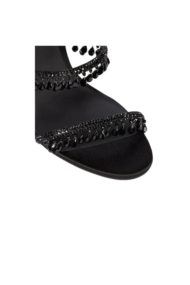 Open Toe Ankle Wrap Beaded Crystal Stiletto Heels