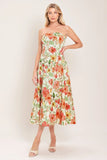 FLORAL DAYDREAM STRAPLESS MIDI DRESS