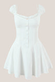 White Cap Sleeves A Line Cotton Mini Dress