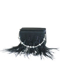 Womens Orstrich Feather Beaded Clutch Bags