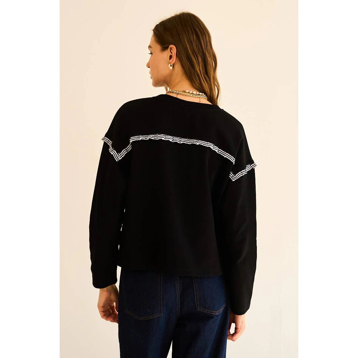 Jenna Pleated Ruffle Long Sleeve Top