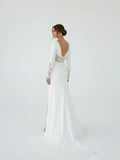 Casual V neck mermaid Sweep Train Long Sleeve Wedding Dress With Slit