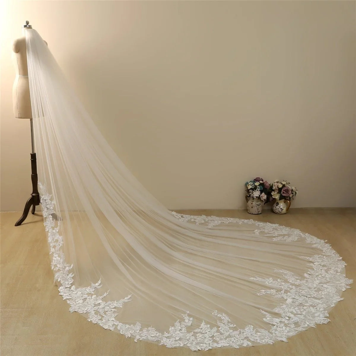 Vintage Lace Trim Transparent Wedding Veil Bridal Veil