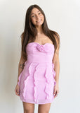 Lucy in the Sky Chiffon Rosette Ruffle Dress in Pink