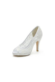 Champagne High Heels with Lace Embellishments