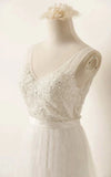 A Line Tulle Lace V Neck Wedding Dress With Sweep Train