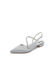 Beaded Pointed Toe Buckle Kitten Heels