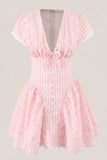 Pink Gingham Cotton A Line Mini Dress