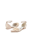 Ankle Strap Pointed Toe Low Heels with Rhinestone Flower