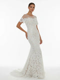 Mermaid Scoop Illusion Neck Floral Wedding Dress