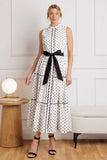 RETRO DOTS WHITE BLACK POLKA DOT MIDI DRESS