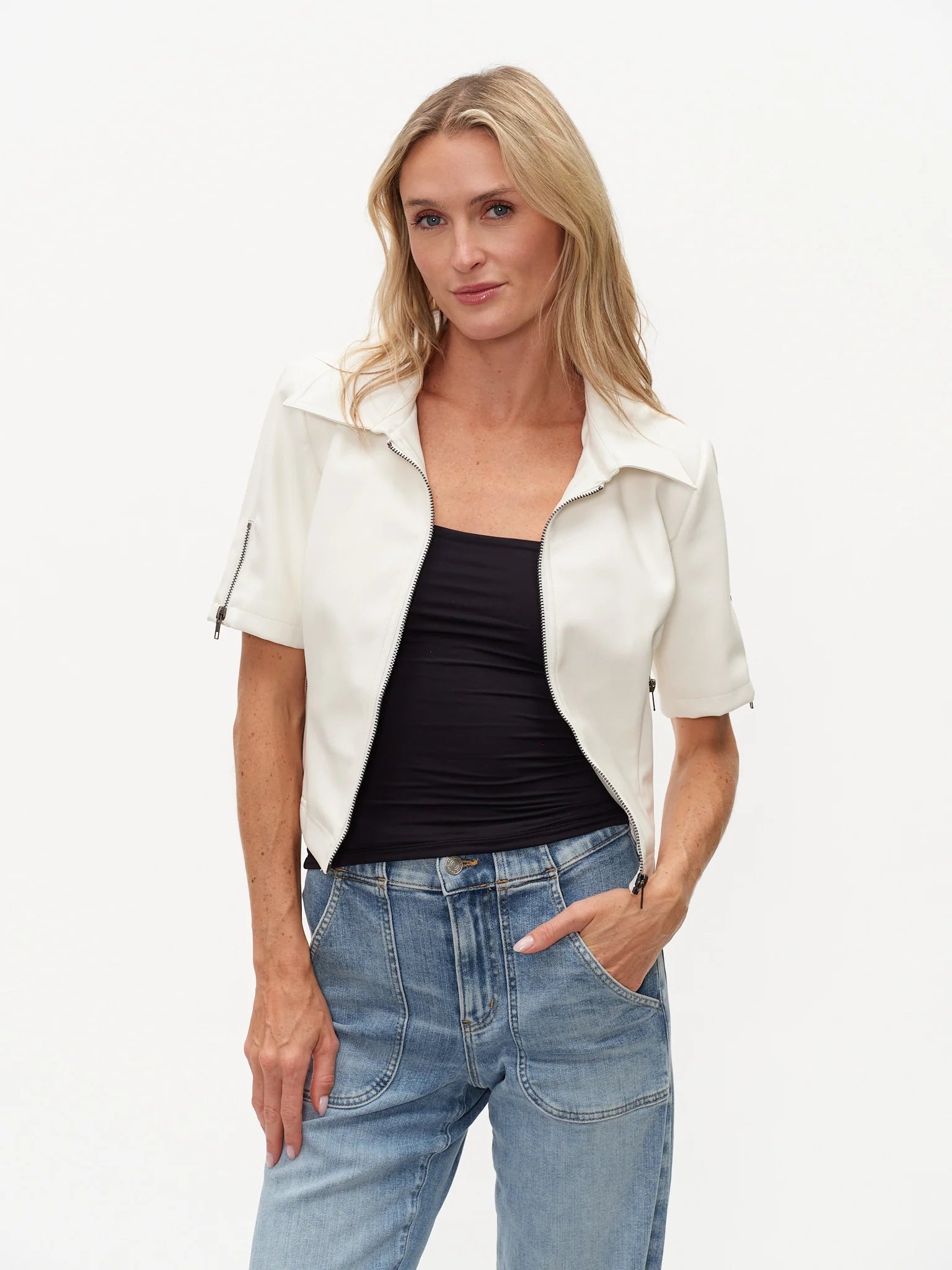Monroe Short Sleeve Collared Jacket White