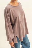 Lila Washed Oversized Long Sleeve Top With Slit