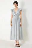 WHISPER STRIPE EMPIRE WAIST MIDI DRESS