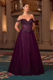 NOELLE GOWN A LINE GLITTER TULLE DRESS