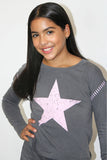 Star washed top with stitching