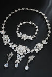 Royal Blue Flower Bracelet Necklace Jewelry Set
