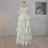 A Line Beige Multi Tiered Ruffles Wedding Dresses