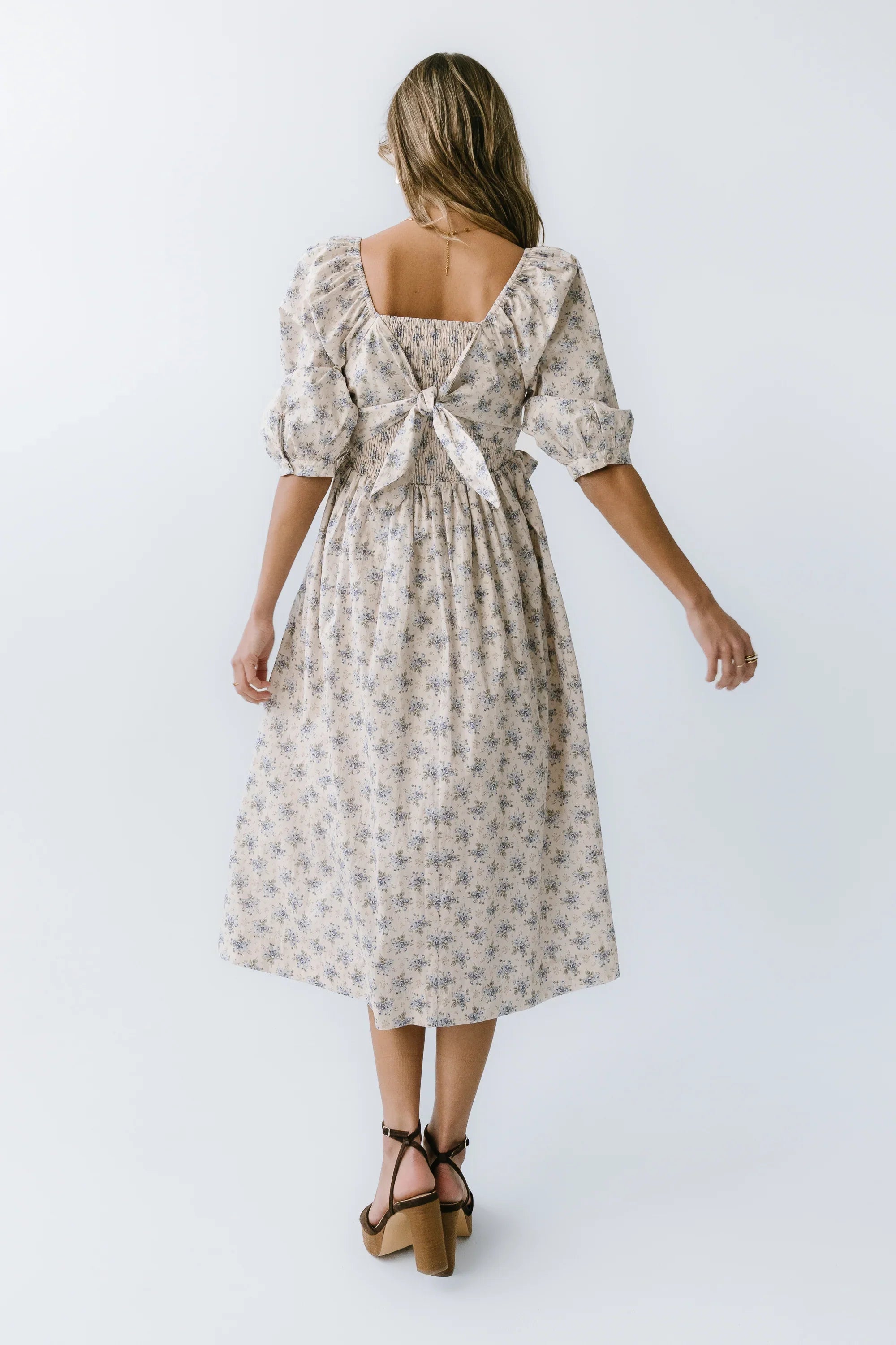 Gloria Floral Midi Dress in Ecru