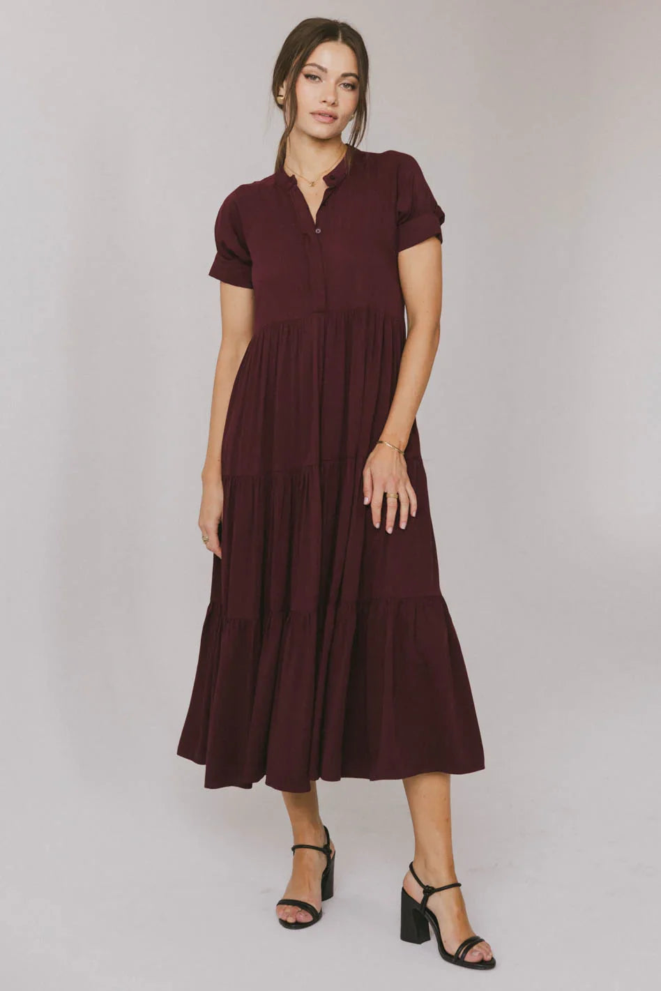 Amanda Tiered Dress in Burgundy FINAL SALE