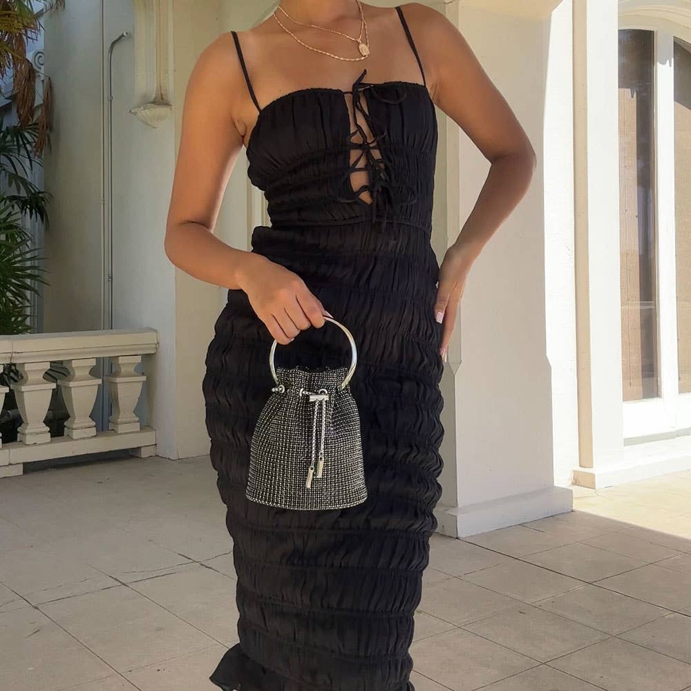 Kasee Small Crystal Top Handle Bag in Black