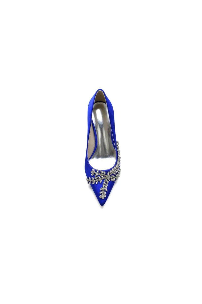 Cocktail Pointed Toe Crystal Satin High Heels