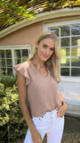 Toni Ruffle Sleeve Top in Taupe