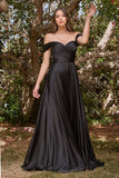JILLIAN GOWN A LINE SOFT SATIN OFF THE SHOULDER DRESS