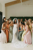 Sheath Strapless Colorful Silk Satin Long Bridesmaid Dresses