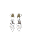 Pointed Toe White Chunky Heels with Flower