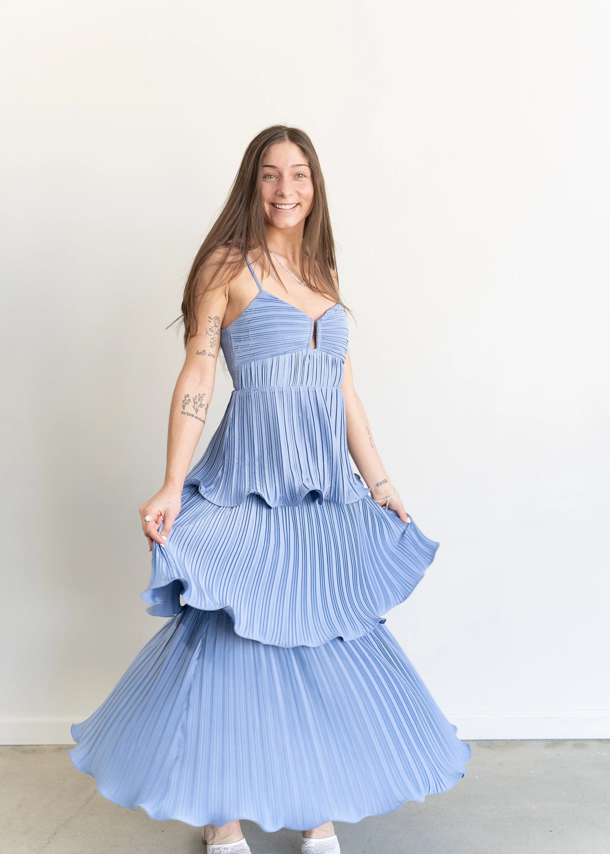 Lupin Tiered Dress Slate Blue