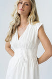 Barb Pleated Midi Dress in White