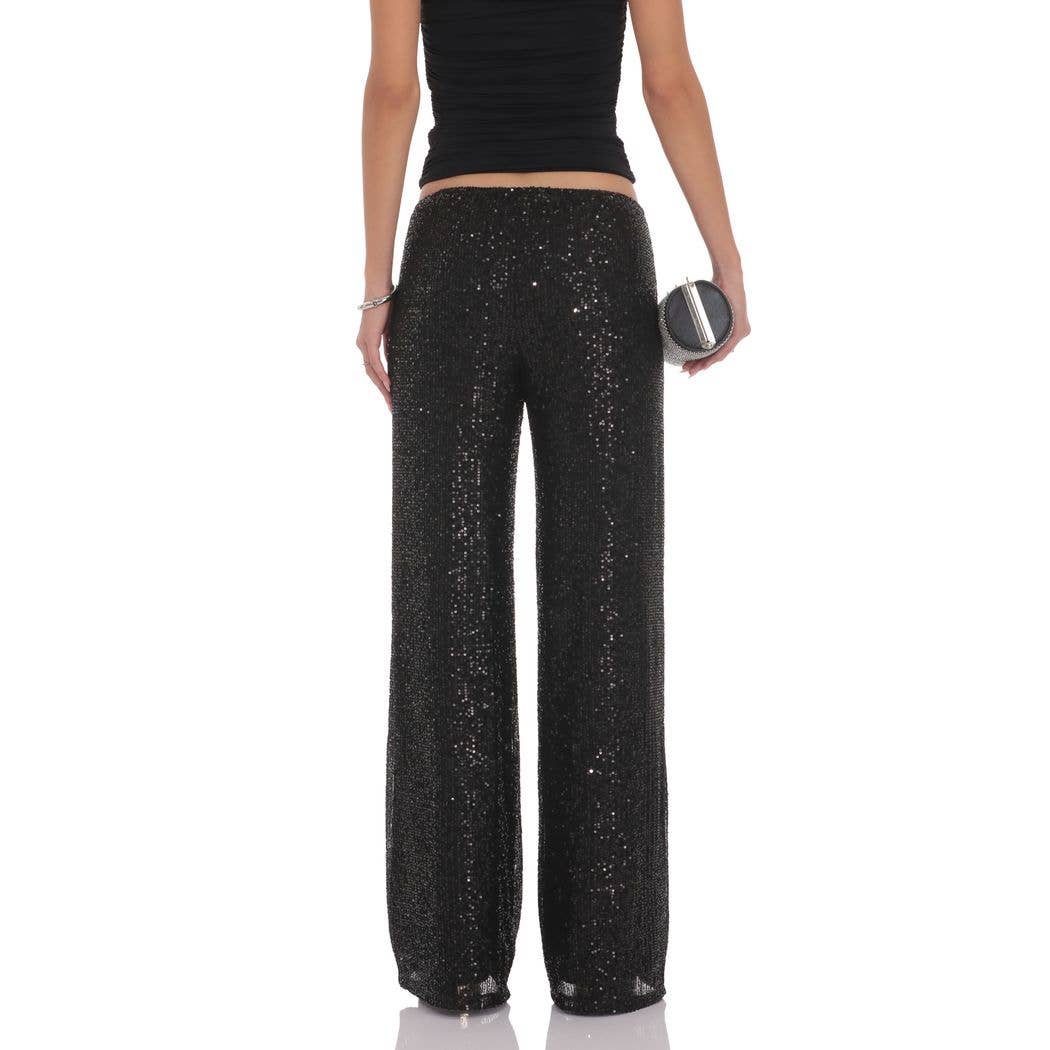 Lucy in the Sky Straight Sequin Pants in Black