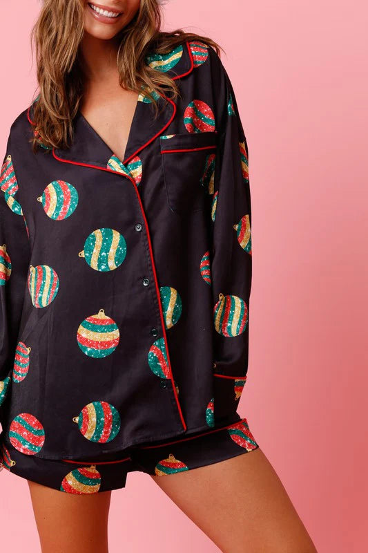 Christmas Ornament Satin PJ Set