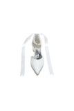 Pointed Toe Ankle Strap Pearl Beaded Ivory Ribbons Low Heels